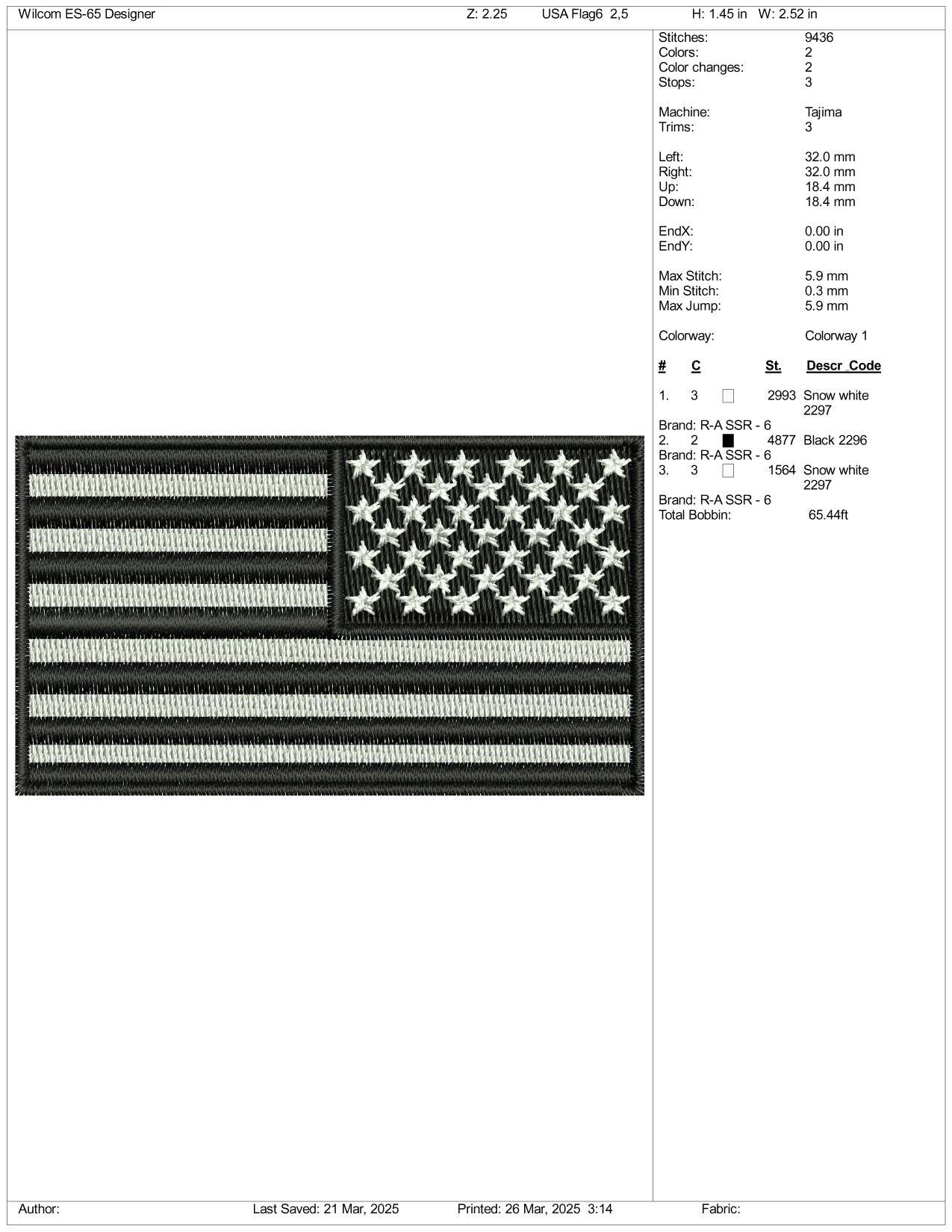 Inverted Black United States USA Flag Embroidery Design Files - 3 Size's