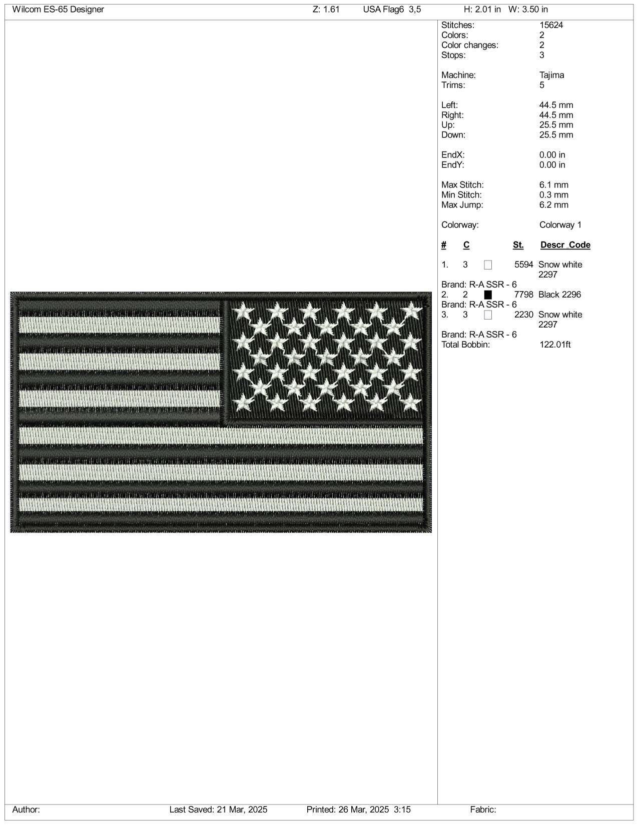 Inverted Black United States USA Flag Embroidery Design Files - 3 Size's