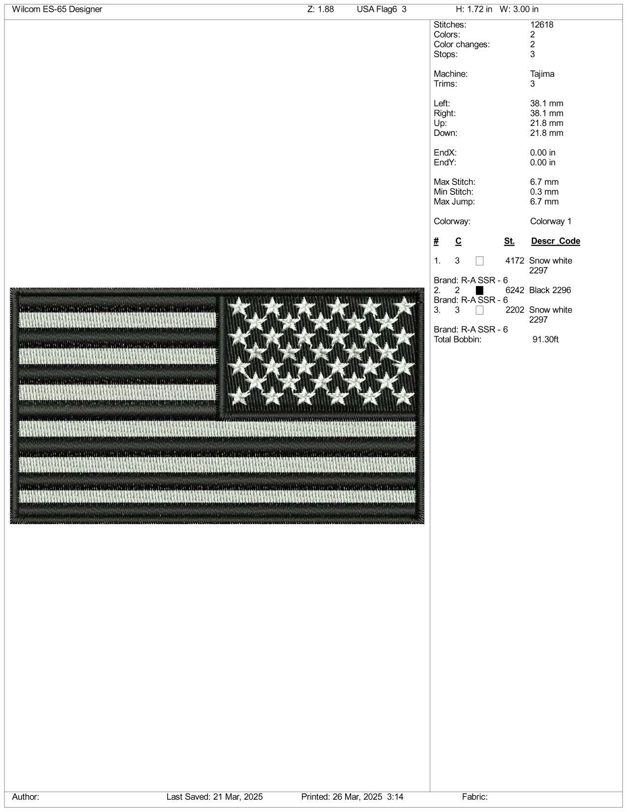 Inverted Black United States USA Flag Embroidery Design Files - 3 Size's