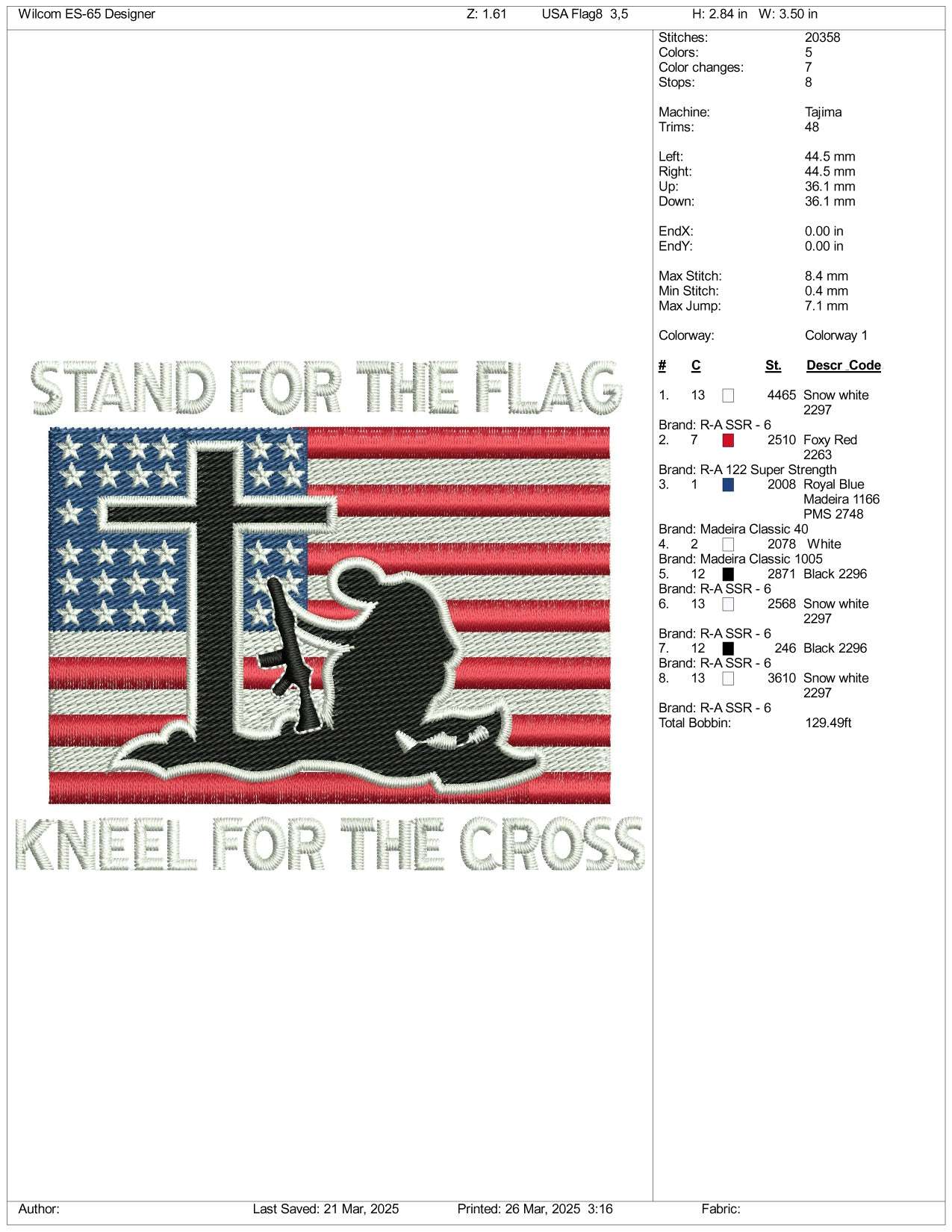 Stand For The Flag Embroidery Design Files - 3 Size's