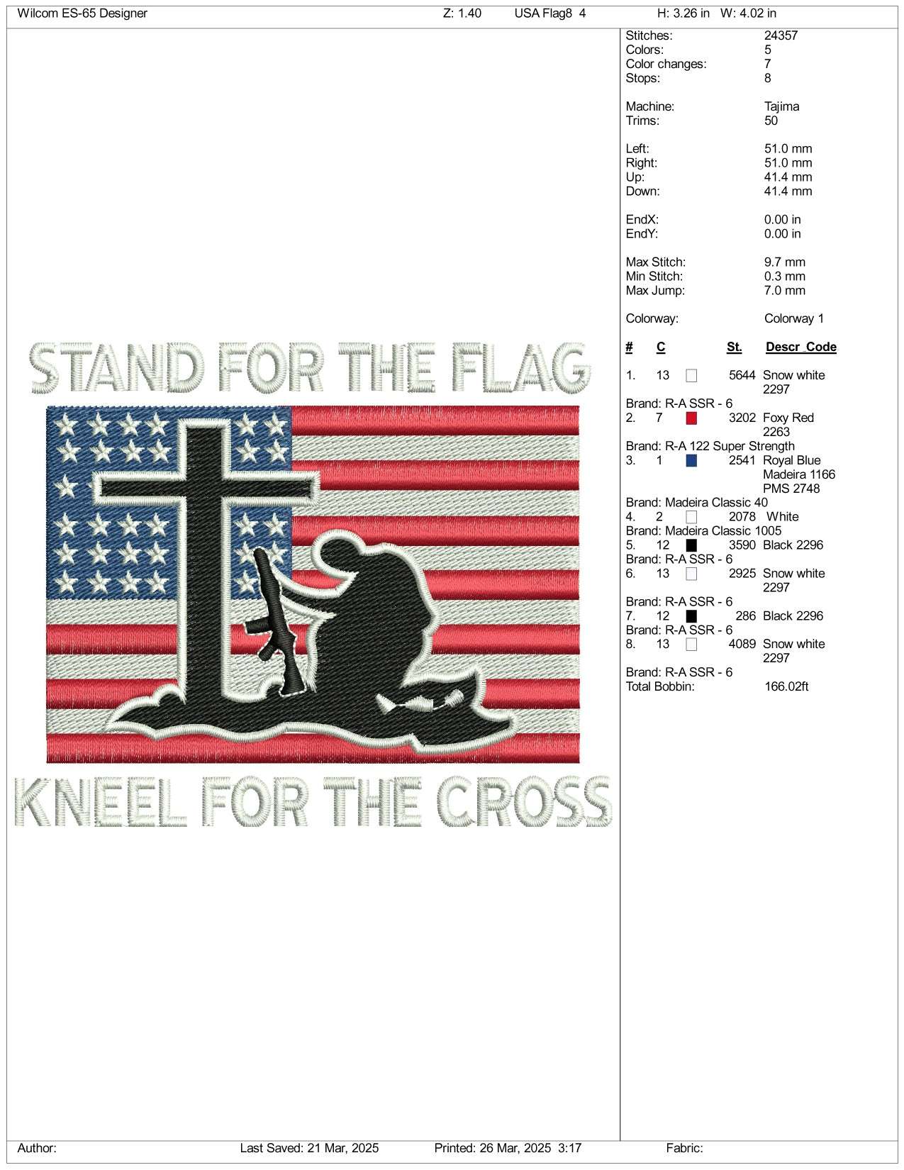 Stand For The Flag Embroidery Design Files - 3 Size's