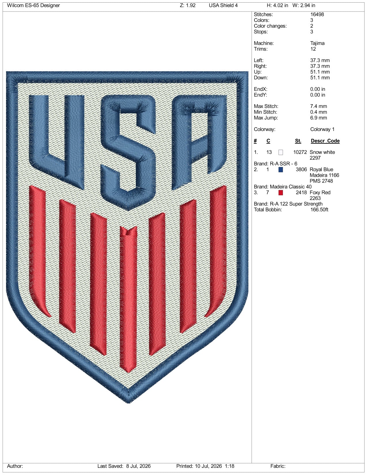 USA Shield Football Logo Embroidery Design Files - 3 Size's