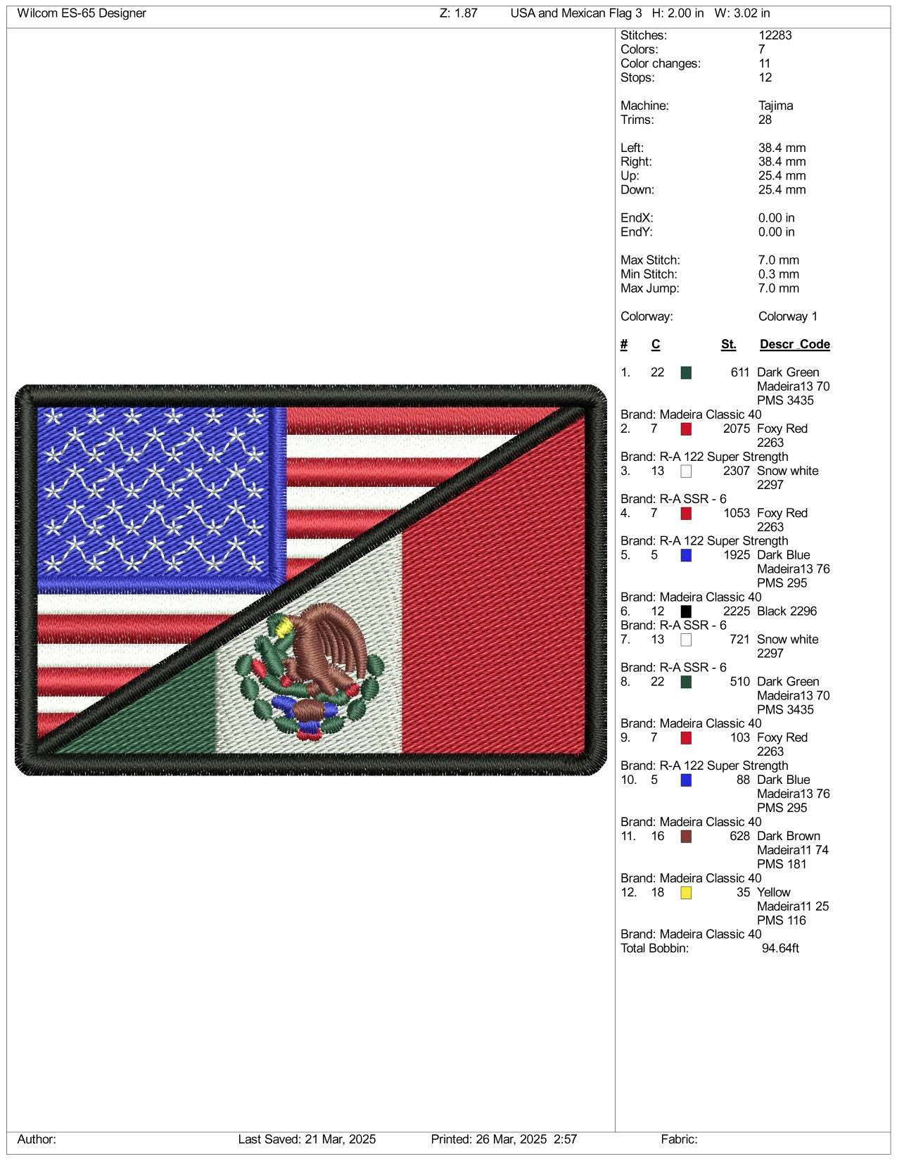 Mix USA & Mexico Flag v2 Embroidery Design Files - 3 Size's
