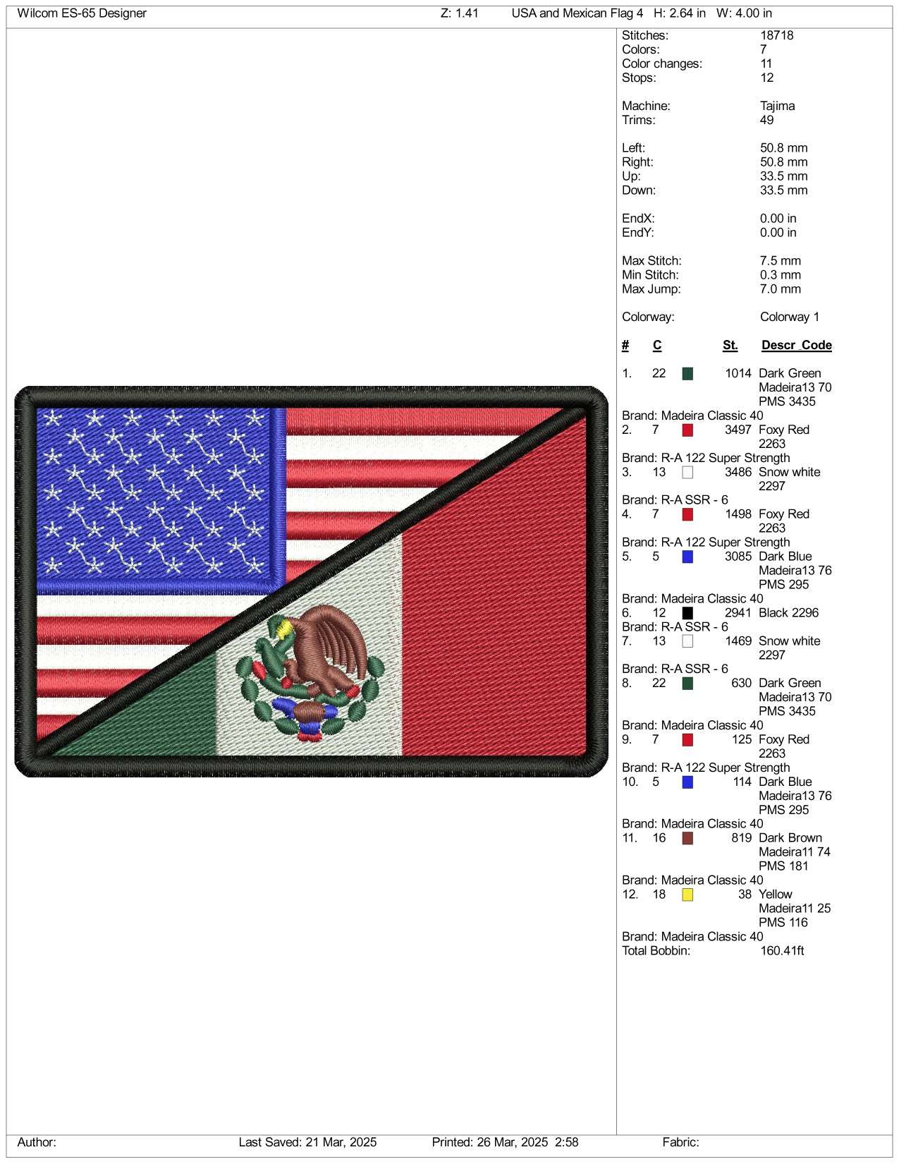 Mix USA & Mexico Flag v2 Embroidery Design Files - 3 Size's