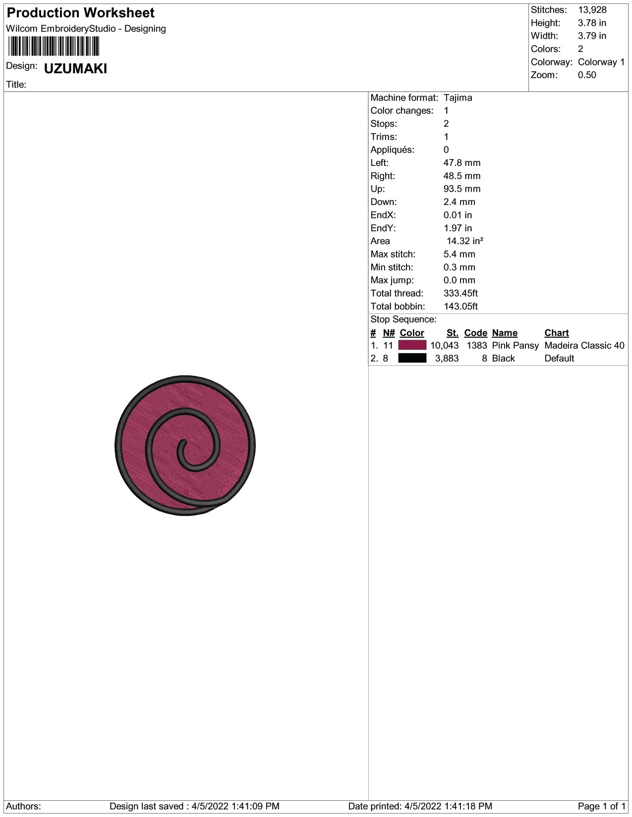 Uzumaki Logo Embroidery Design Files - 1 Size