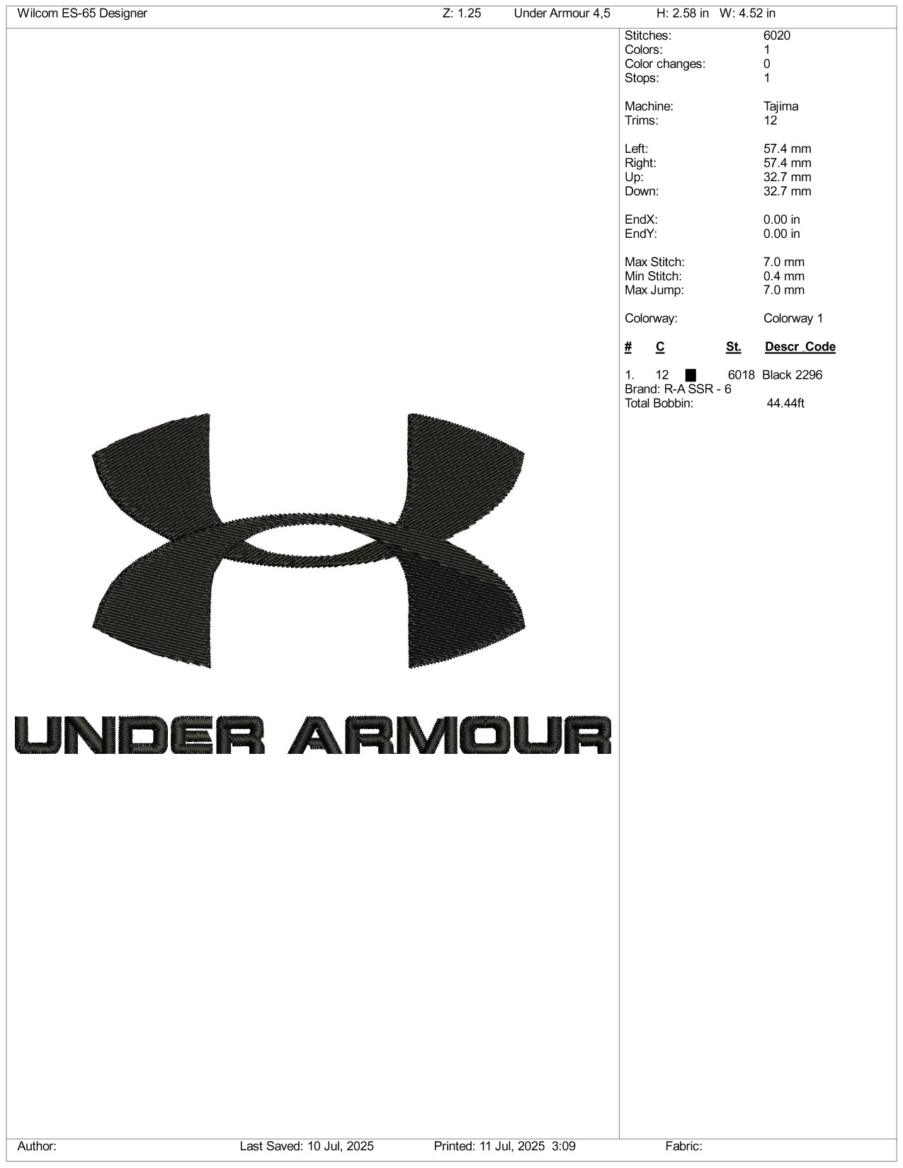 Under Armour Logo Embroidery Design Files - 3 Size's