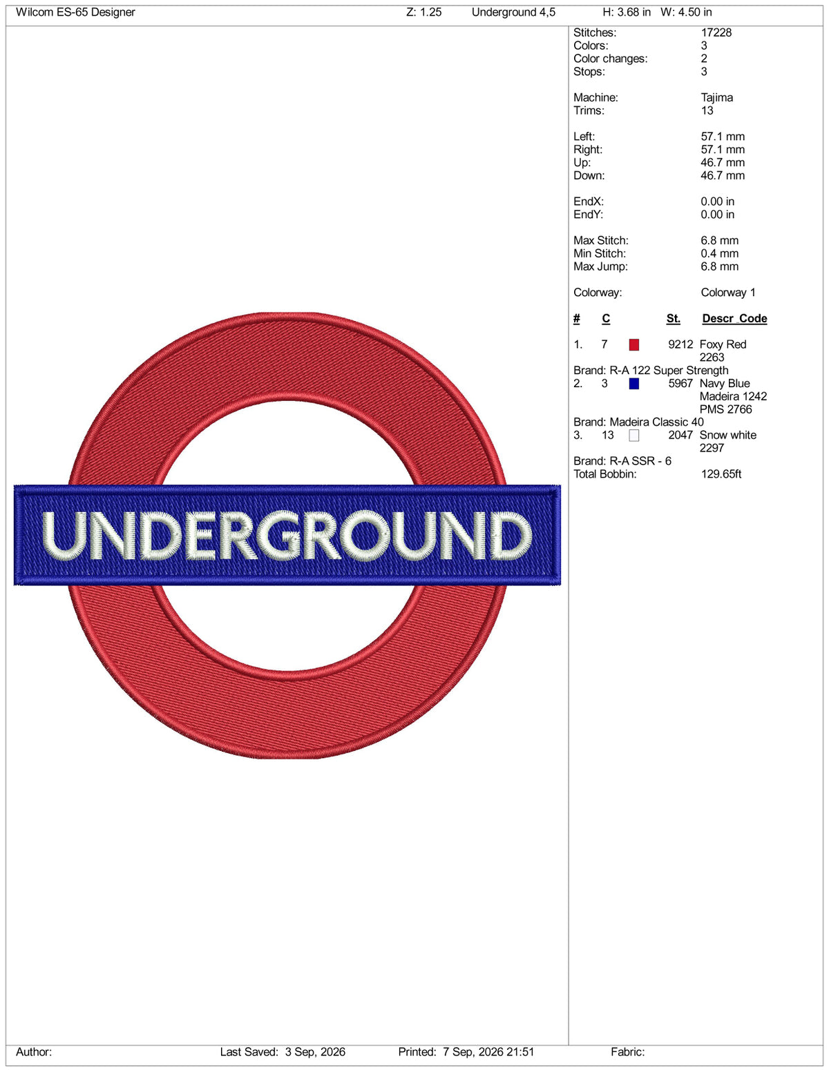 Underground Logo Embroidery Design Files - 3 Size's