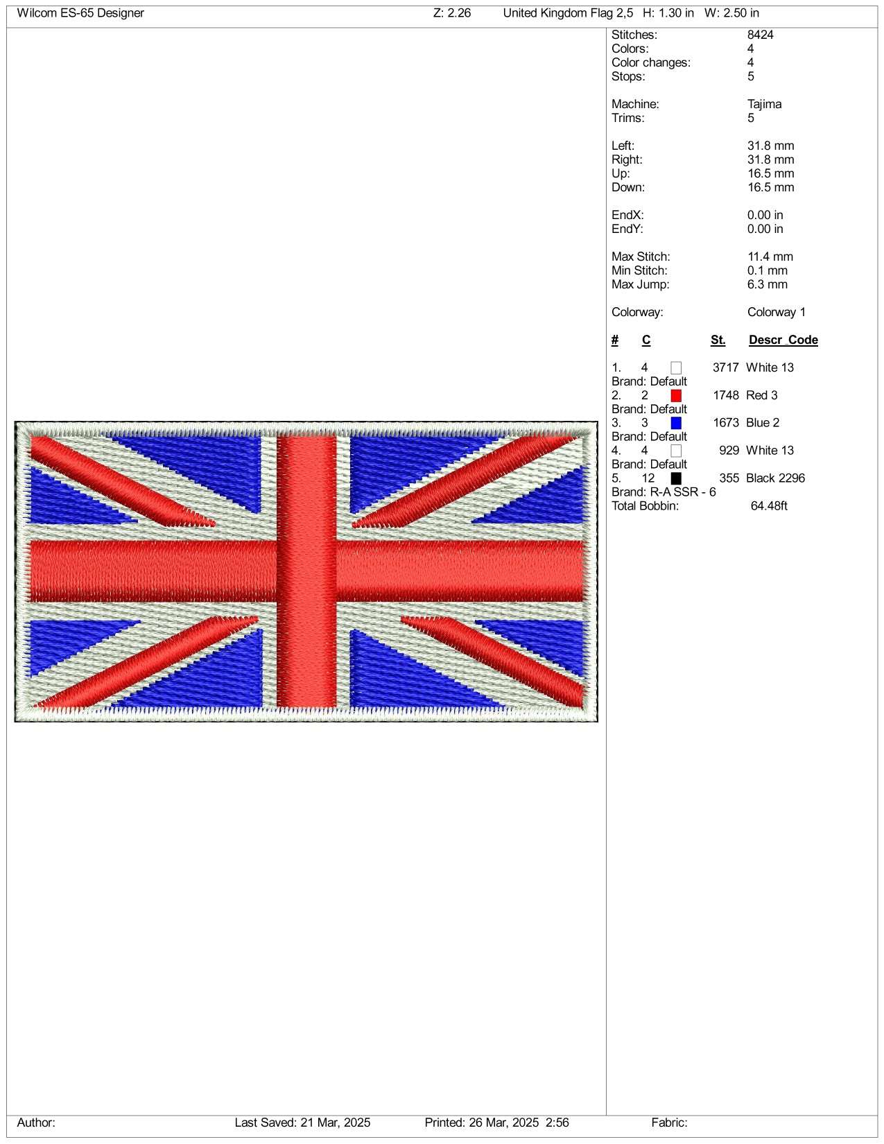 United Kingdom Flag Embroidery Design Files - 3 Size's