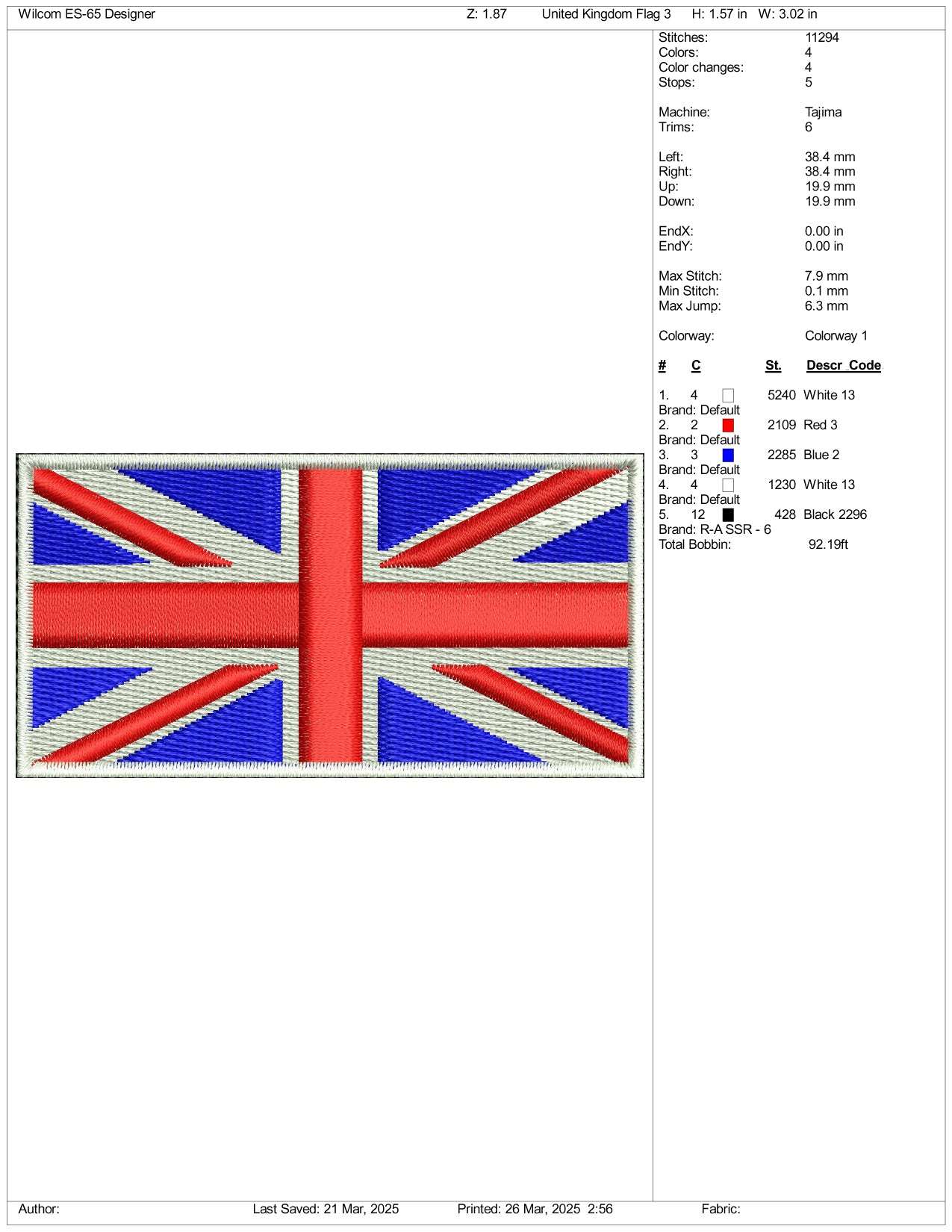 United Kingdom Flag Embroidery Design Files - 3 Size's
