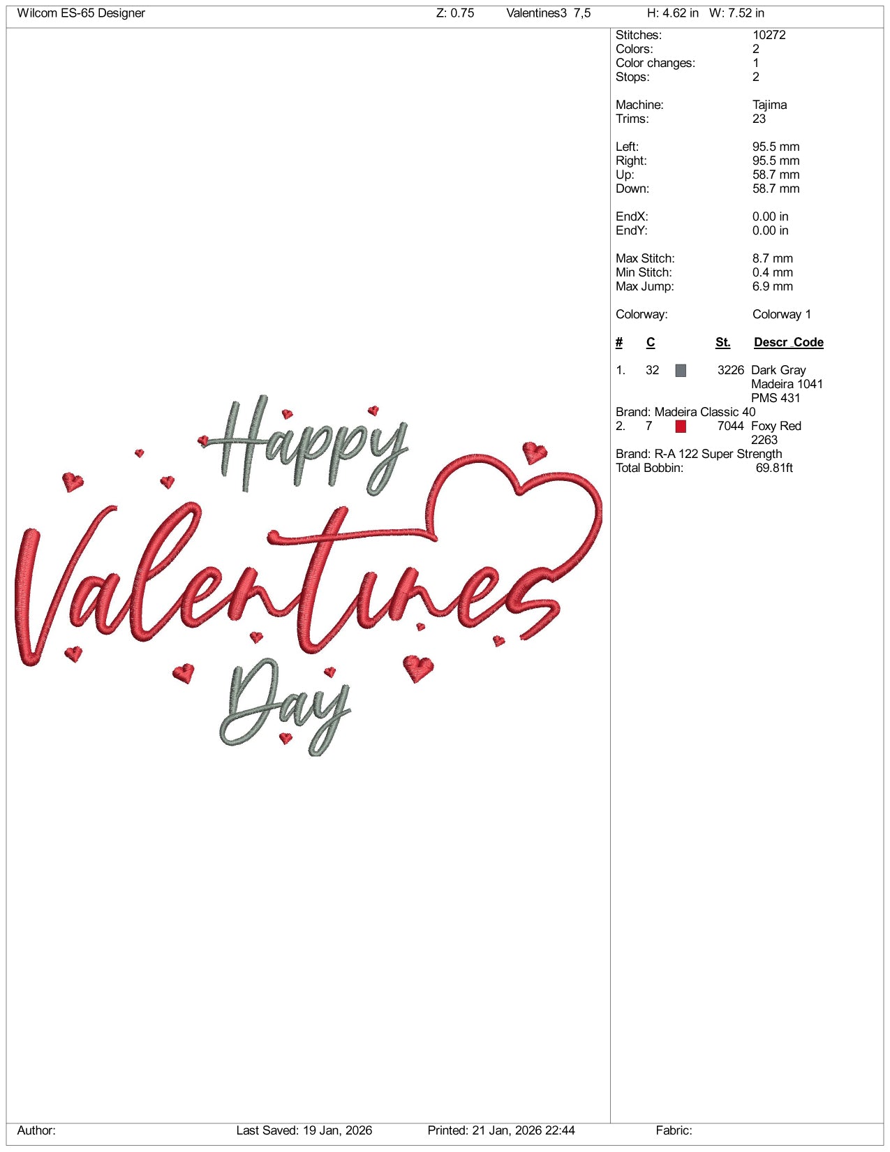 Happy Valentines Day v6 Embroidery Design Files - 3 Size's