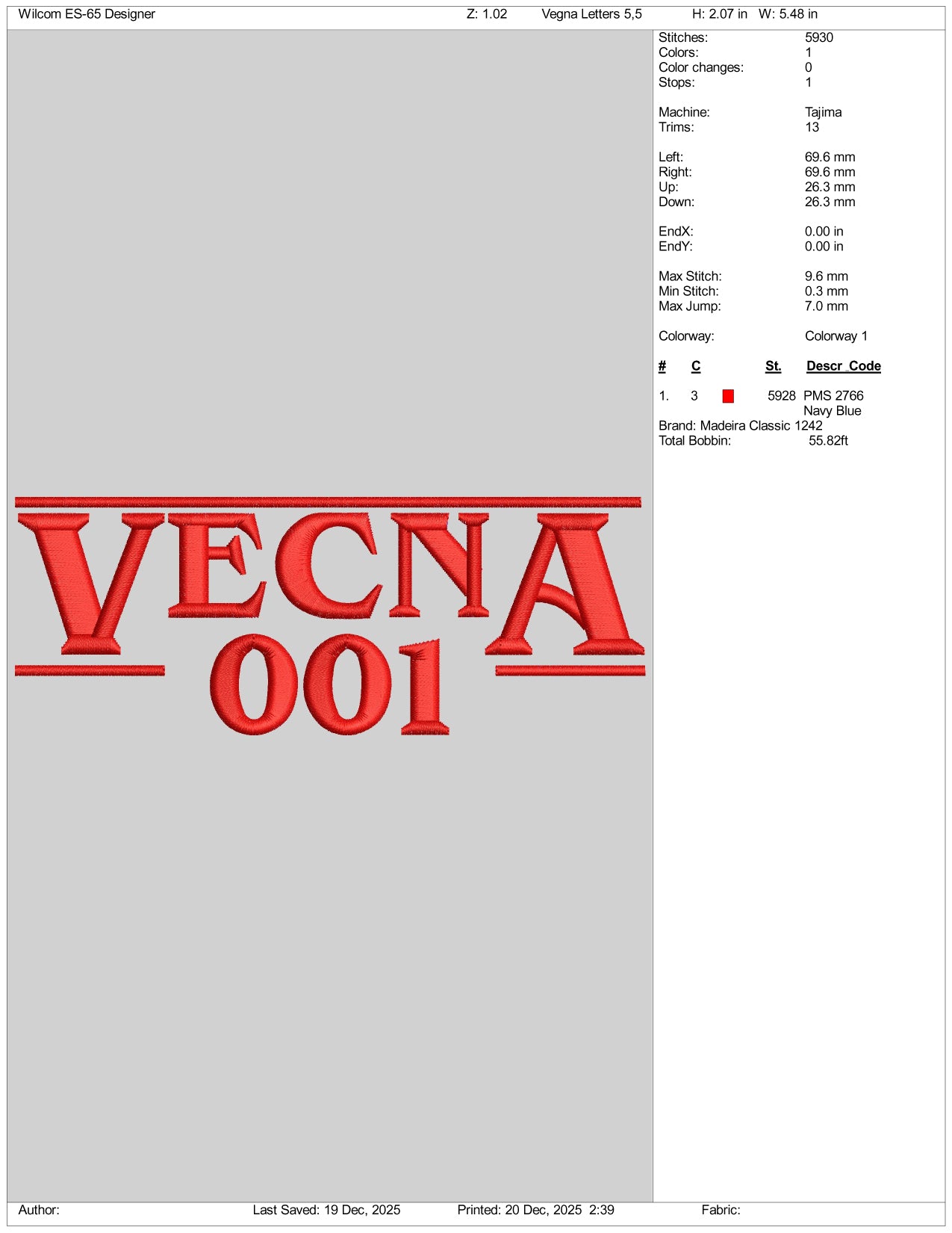 Vecna 001 Logo Embroidery Design Files - 3 Size's