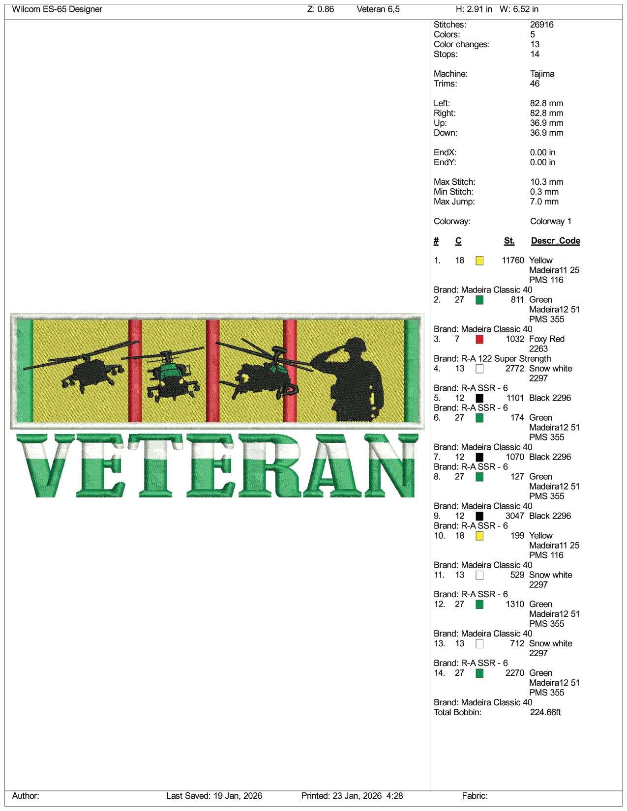Veteran Embroidery Design Files - 3 Size's