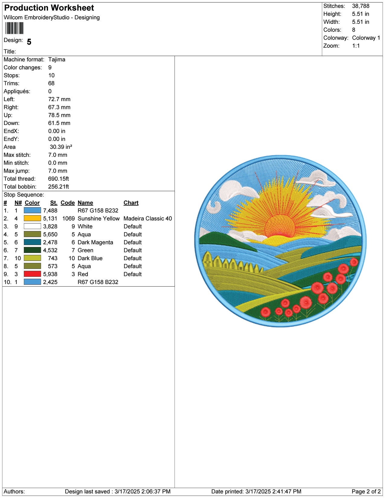 Vibrant Sunset Embroidery Design Files - 9 Size's