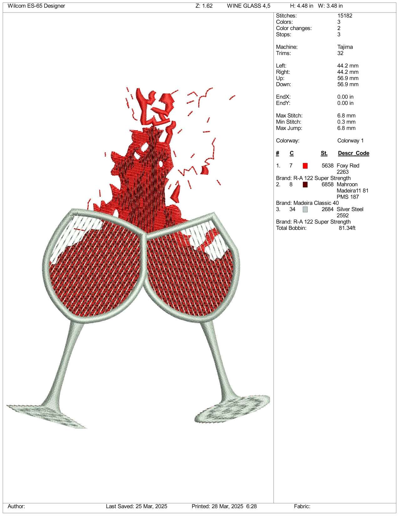 Wine Glass Embroidery Design Files - 3 Size's