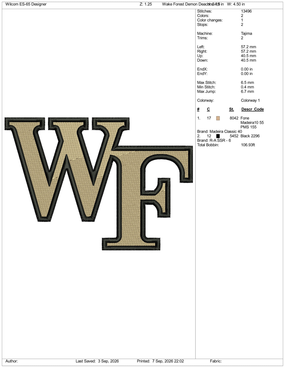 Wake Forest Demon Deacons Logo Embroidery Design Files - 3 Size's