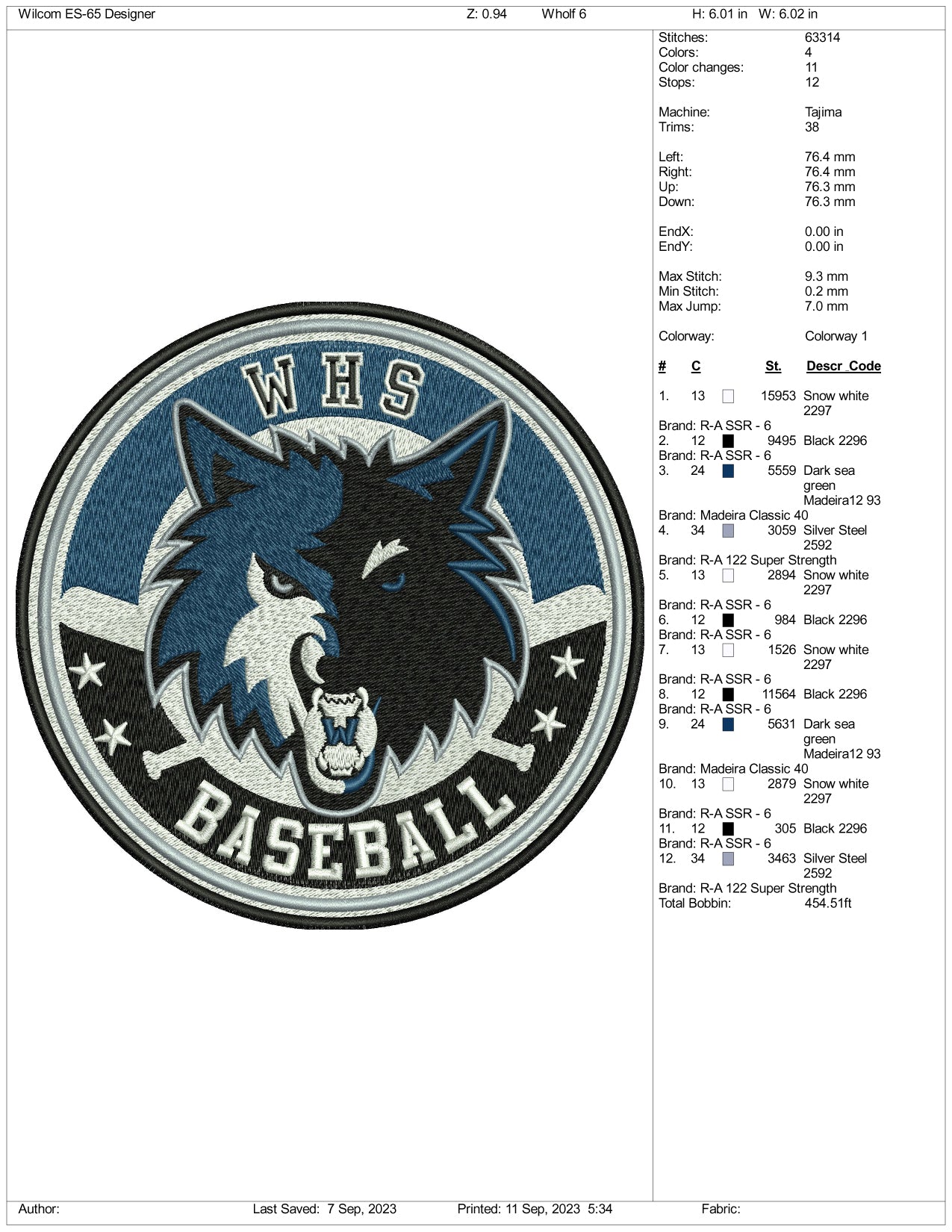 Wolf Embroidery Design Files - 3 Size's