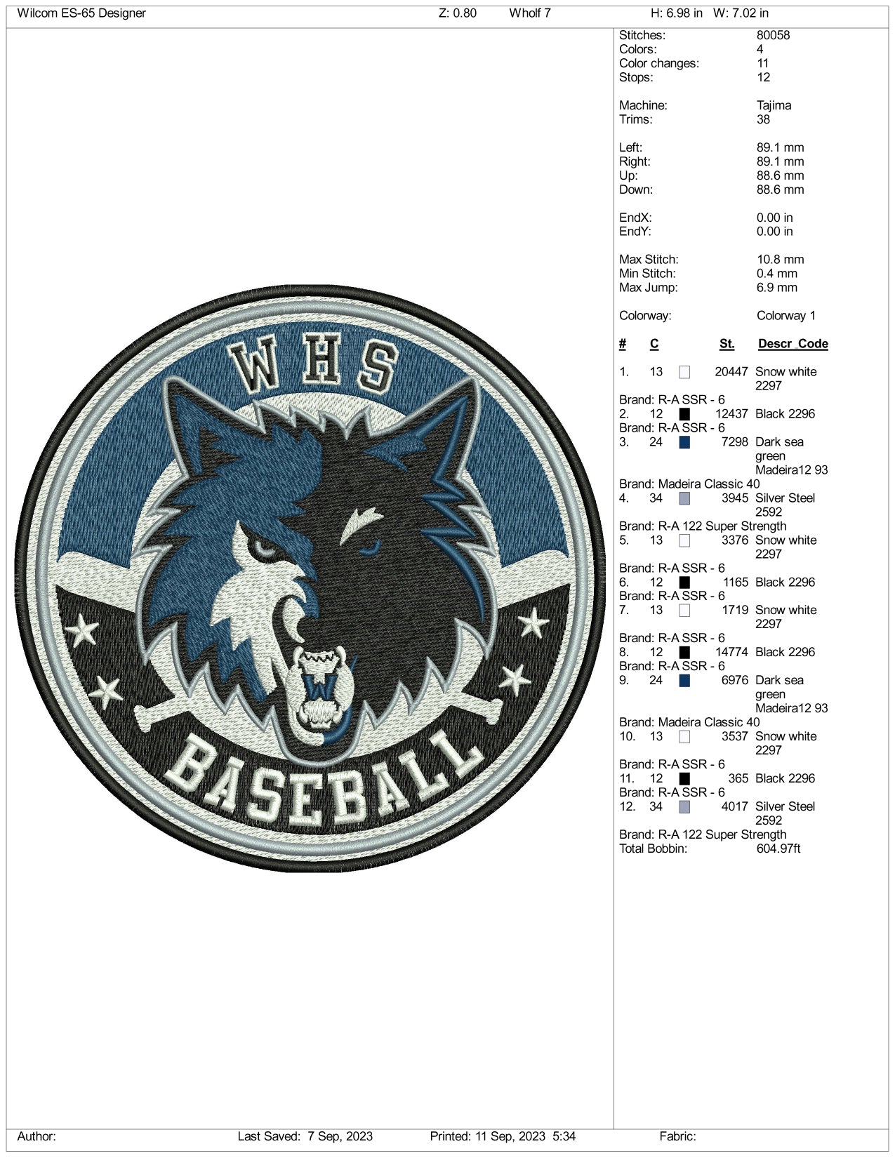 Wolf Embroidery Design Files - 3 Size's