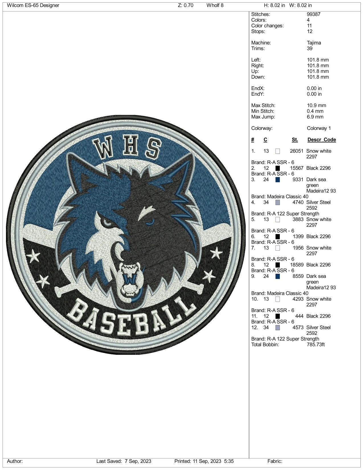 Wolf Embroidery Design Files - 3 Size's
