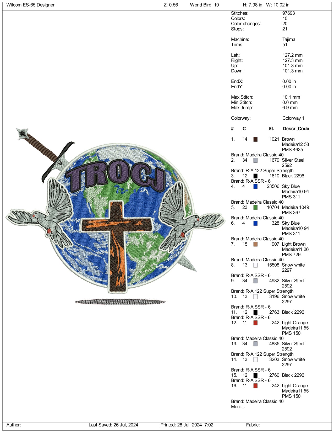 Archivos de bordado TROCJ World Birds - 3 tamaños