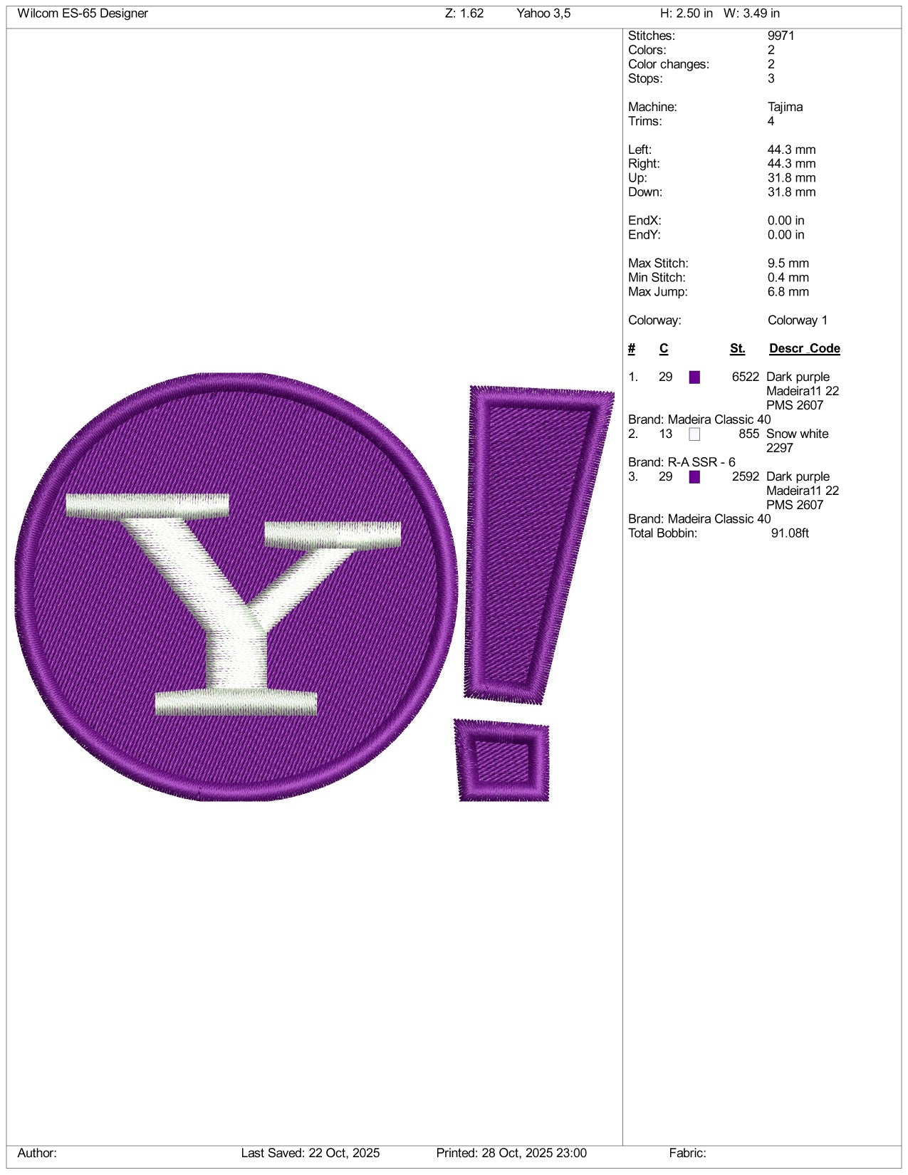 Yahoo Logo Embroidery Design Files - 2 Size's