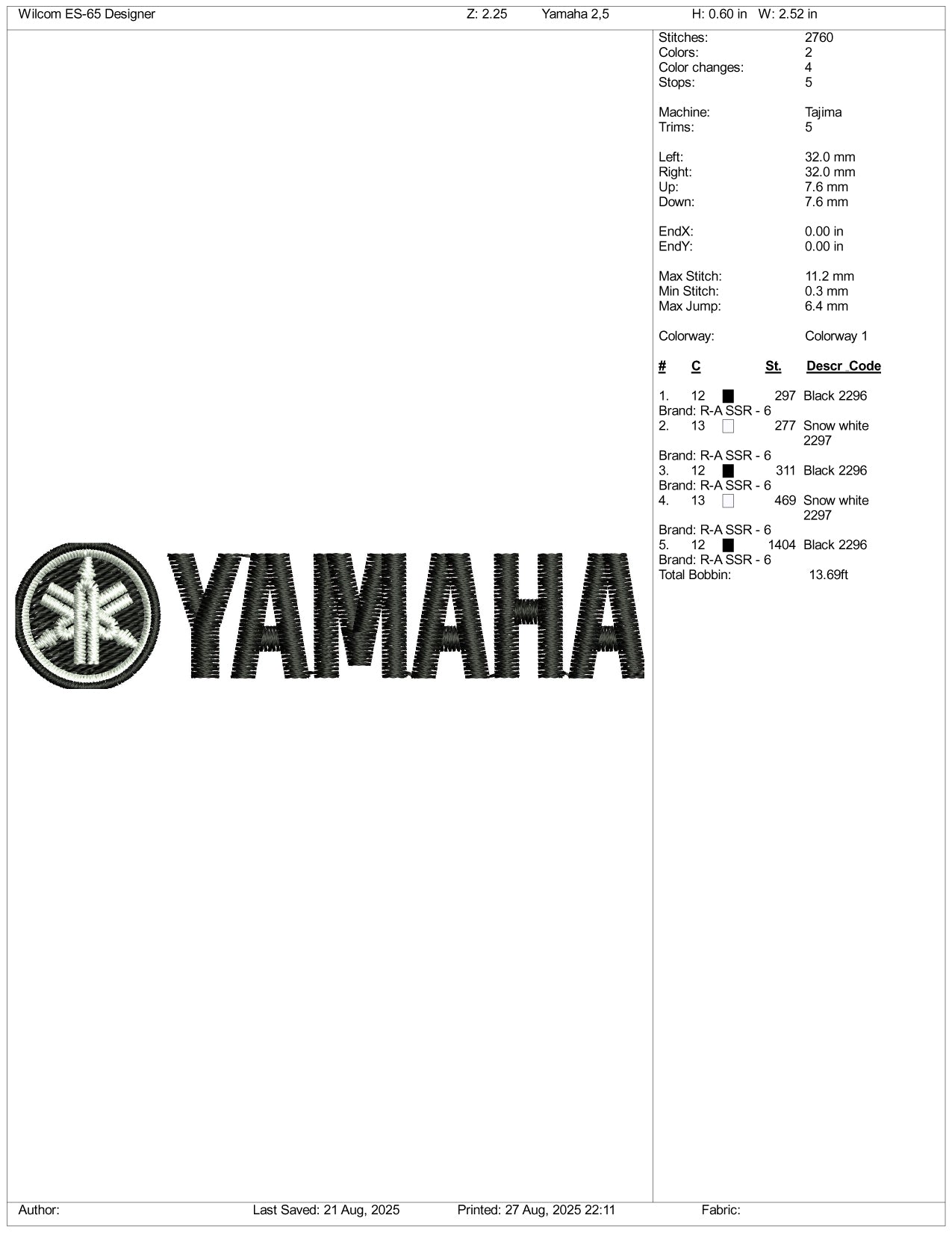 Yamaha Embroidery Design Files - 3 Size's