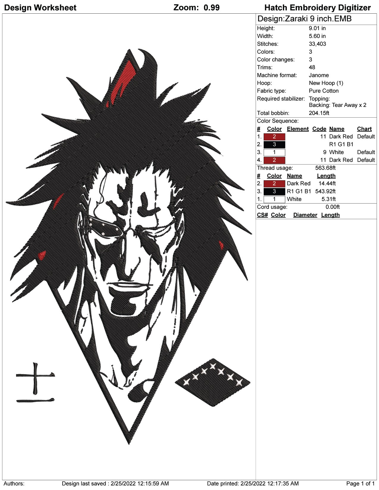 Kenpachi Zaraki v2 Embroidery Design Files - 4 Size's