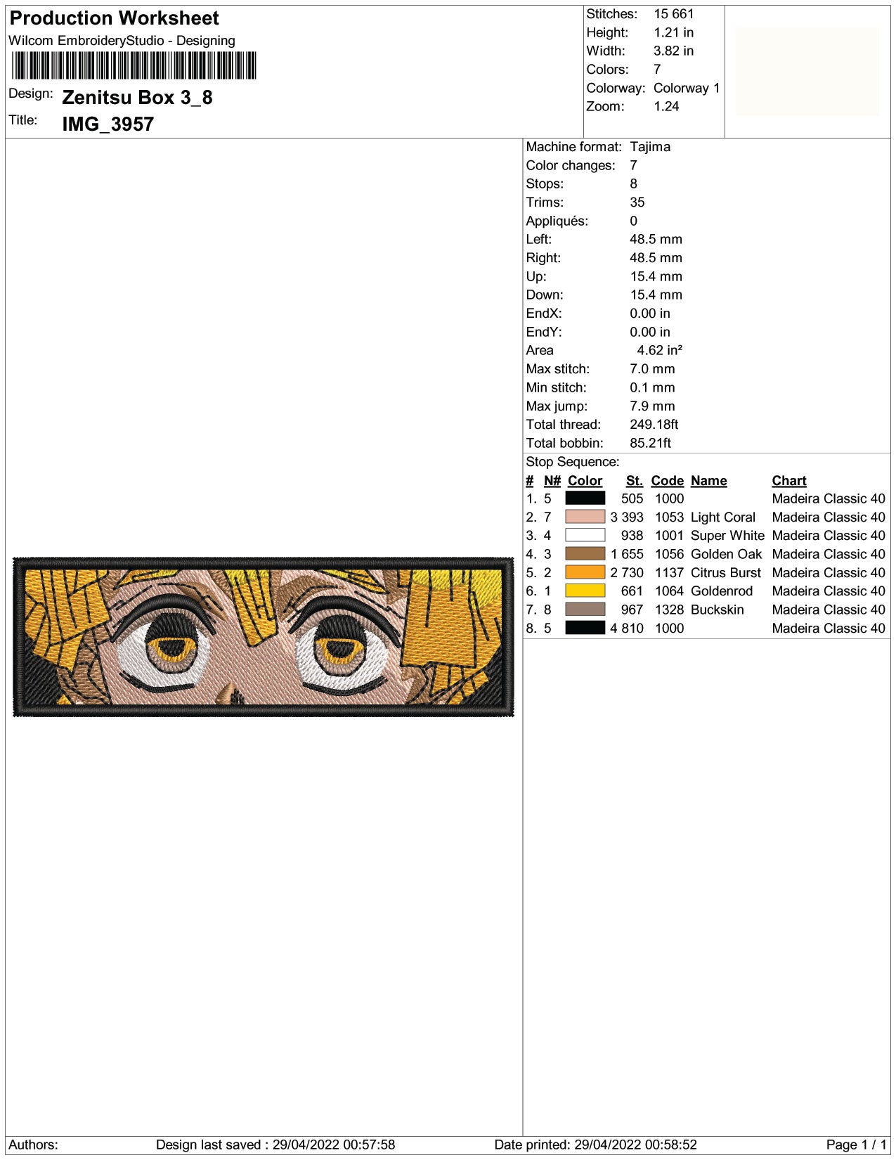 Zenitsu Agatsuma v6 Embroidery Design Files - 3 Size's