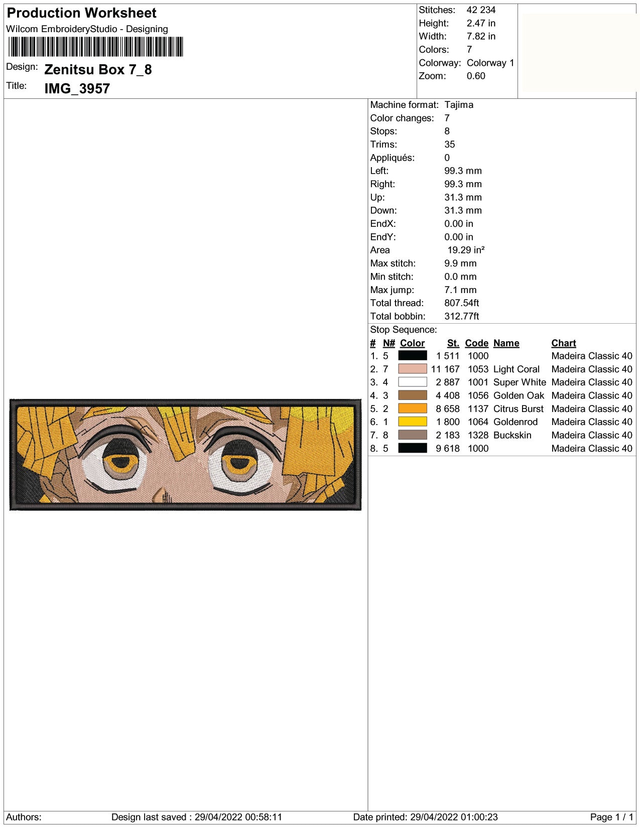 Zenitsu Agatsuma v6 Embroidery Design Files - 3 Size's