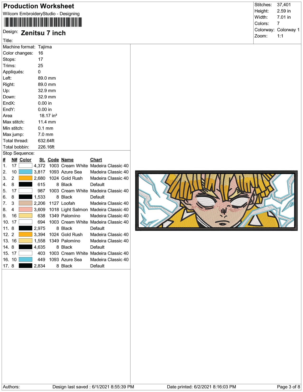 Zenitsu Agatsuma v5 Embroidery Design Files - 4 Size's