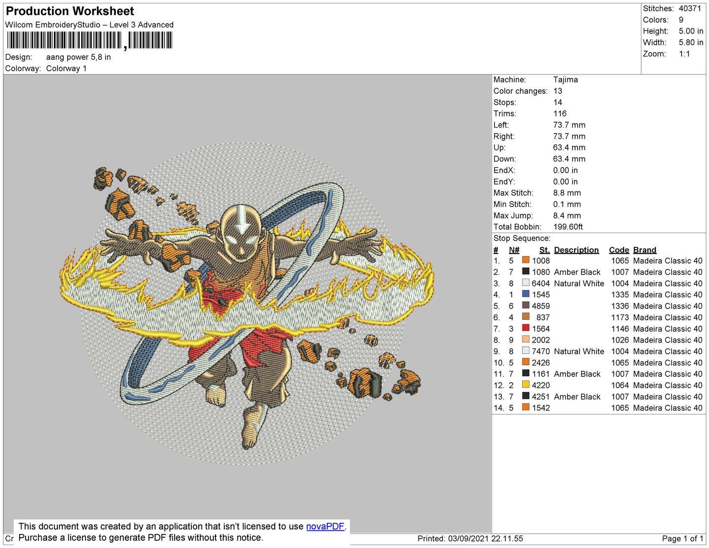 Aang Power Embroidery Design Files - 4 Size's