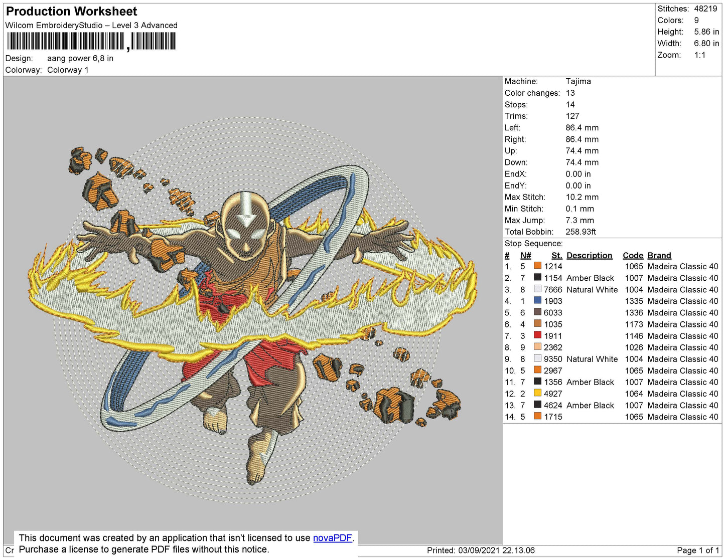 Aang Power Embroidery Design Files - 4 Size's
