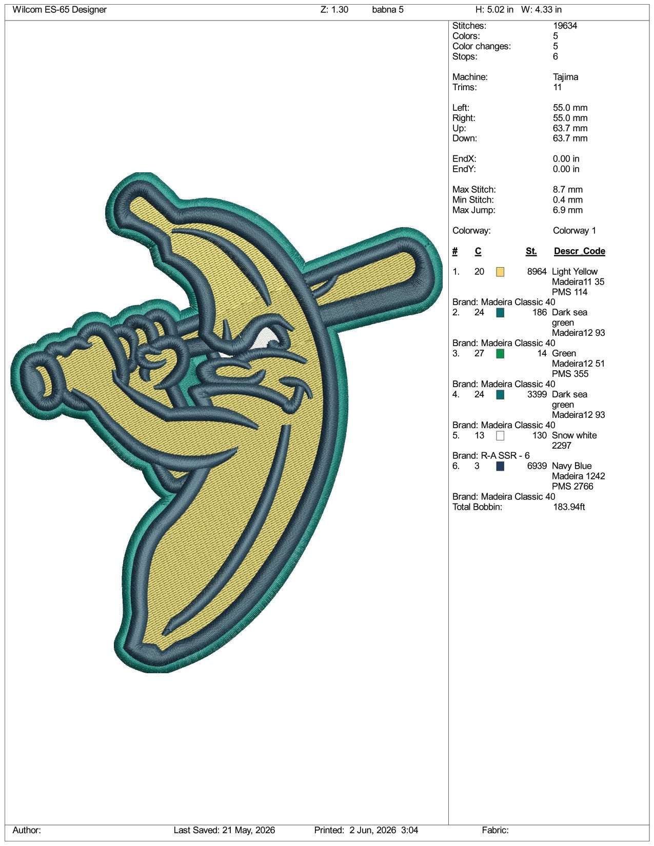 Savannah Bananas Logo Embroidery Design Files - 3 Size's