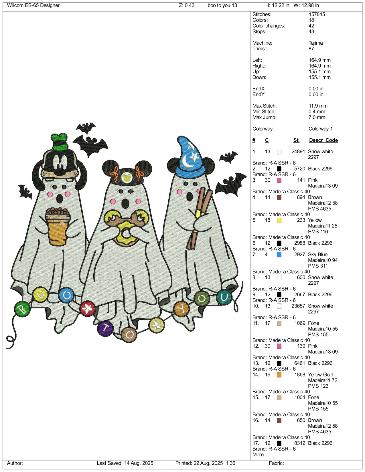 Spooky Mickey Friends Embroidery Design Files - 3 Size's
