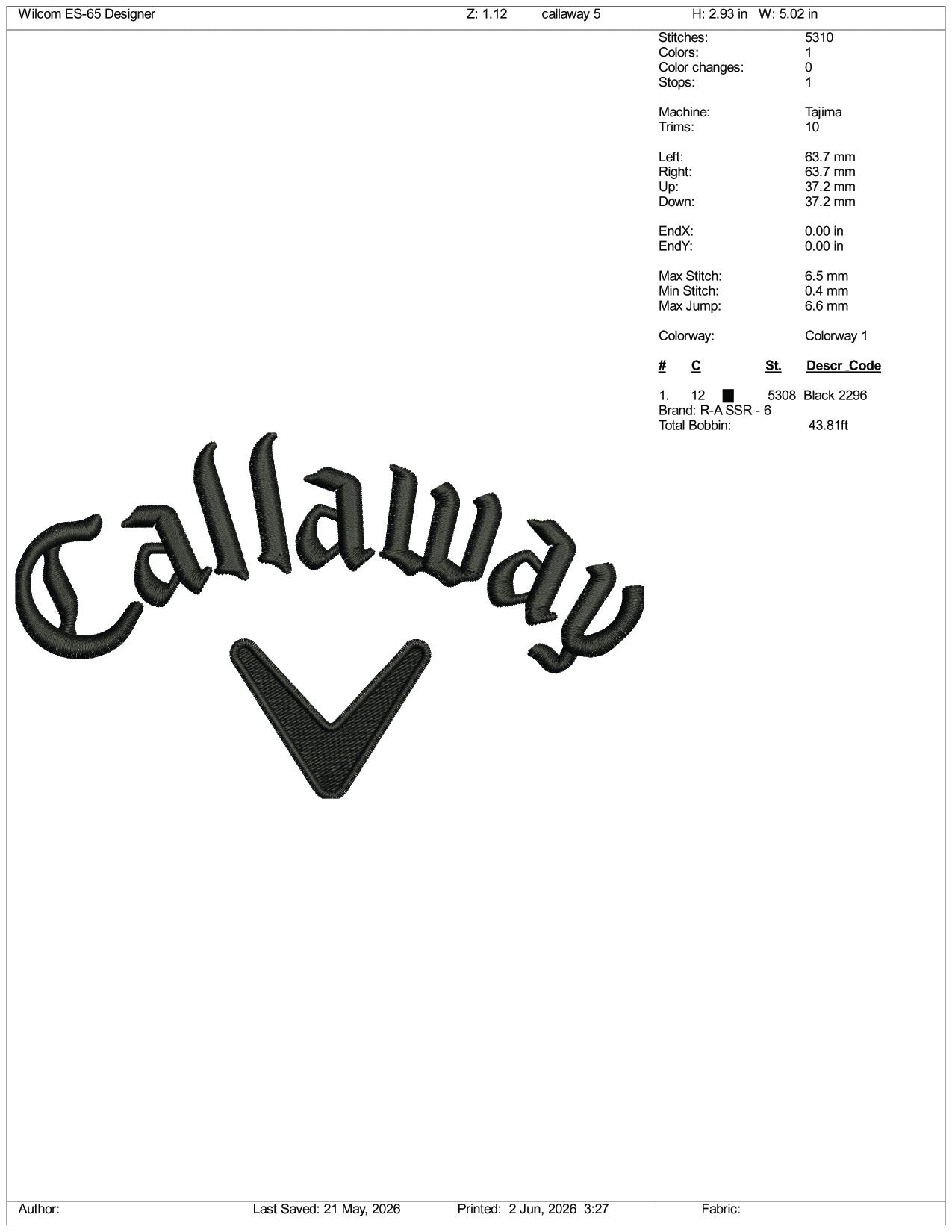 Callaway Logo Embroidery Design Files - 3 Size's