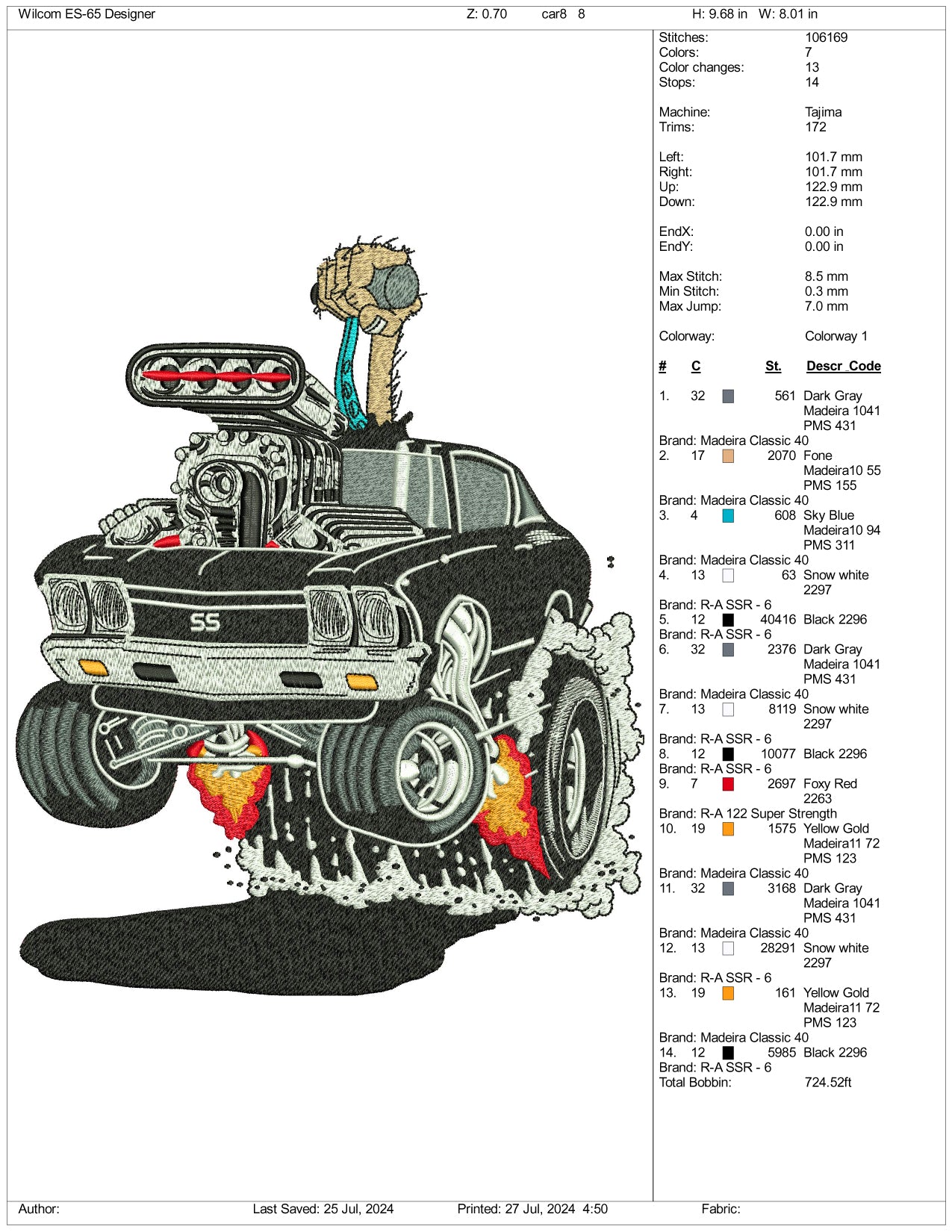 Archivos de diseño de bordado de camiones de carreras de aceleración - 3 tamaños