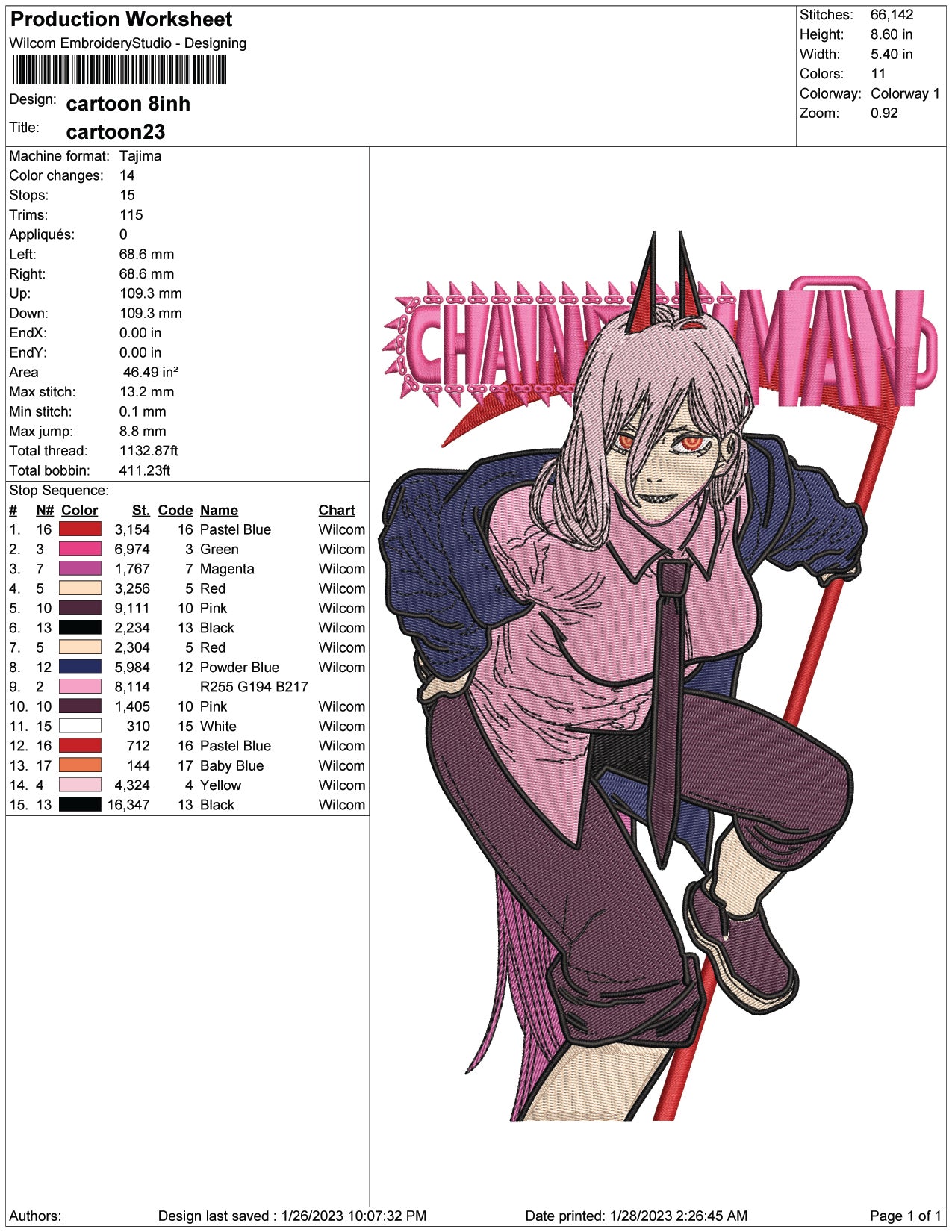 Chainsaw Man Power Embroidery Design Files - 3 Size's