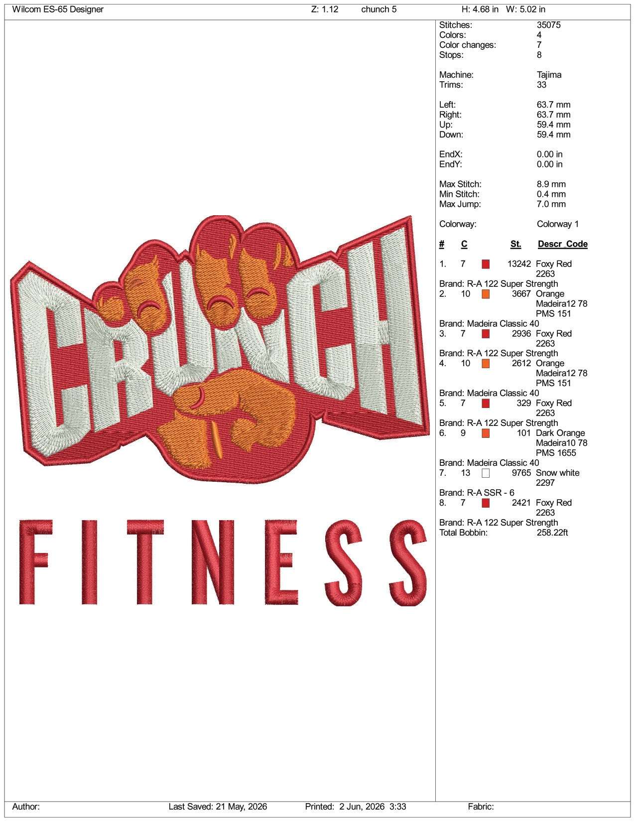 Church Fitness Logo Embroidery Design Files - 3 Size's