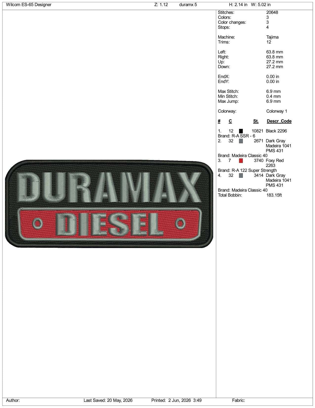 Duramax Diesel Logo Embroidery Design Files - 3 Size's