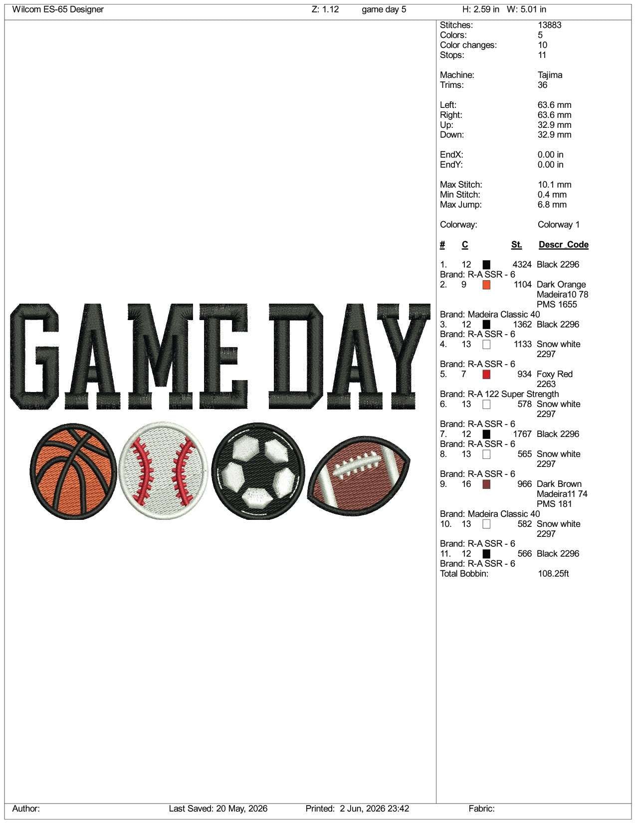 Game Day Embroidery Design Files - 3 Size's