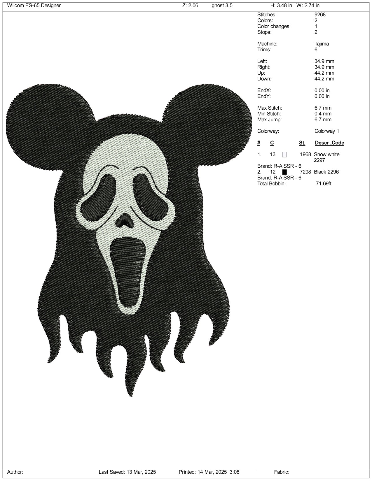 Mickey Mouse Ghost Embroidery Files - 3 Size's