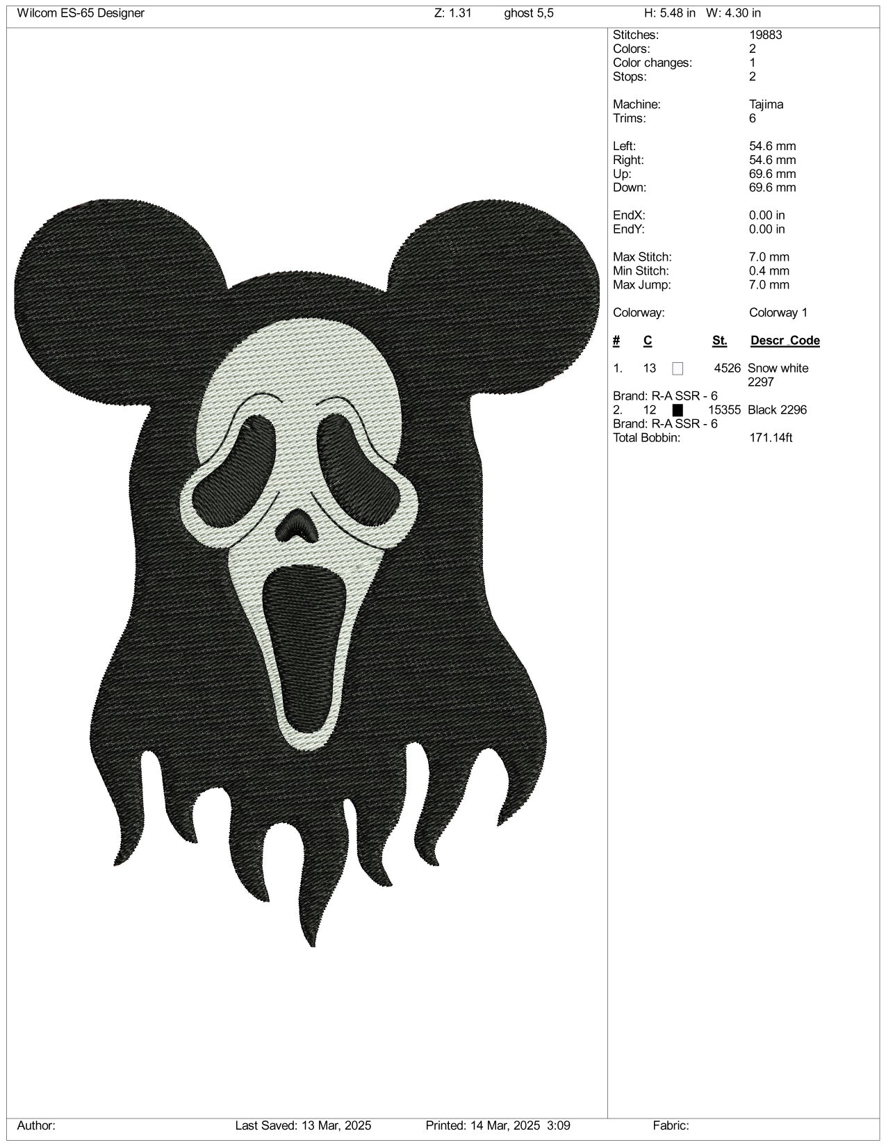 Mickey Mouse Ghost Embroidery Files - 3 Size's