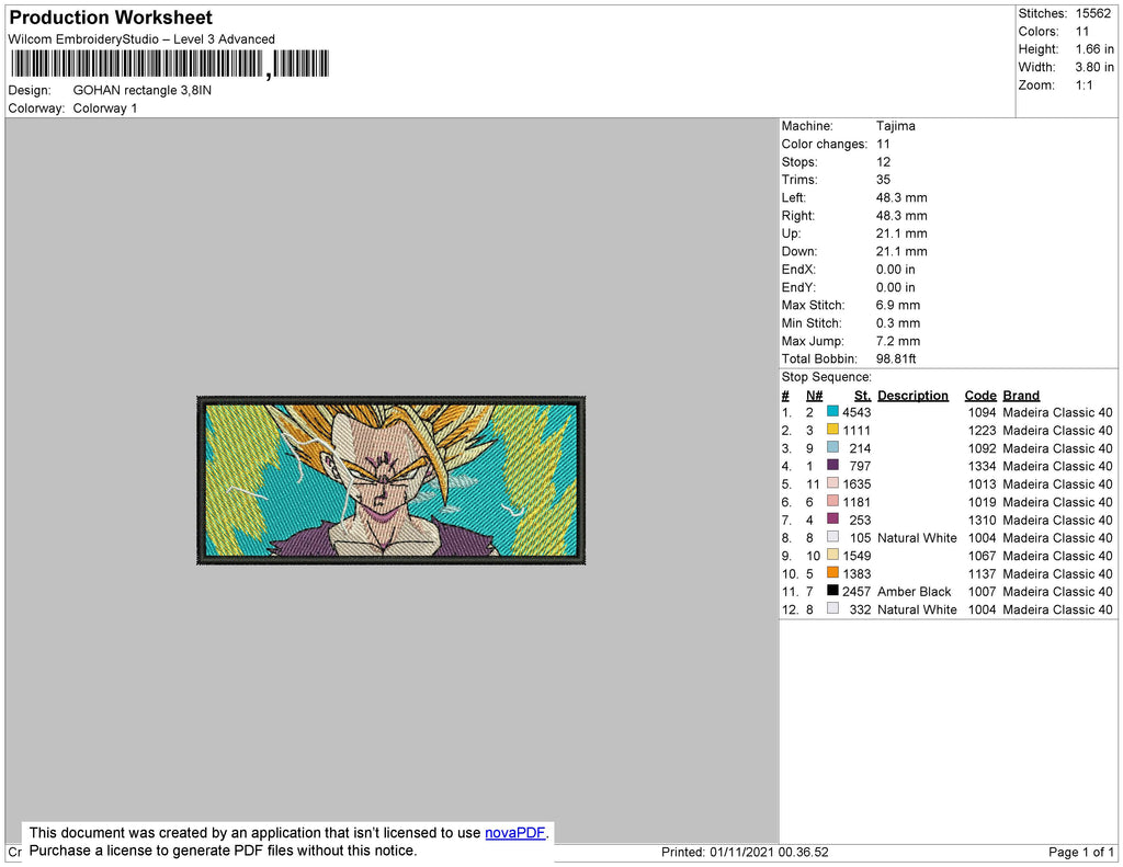 Gohan v2 Embroidery Design Files - 4 Size's
