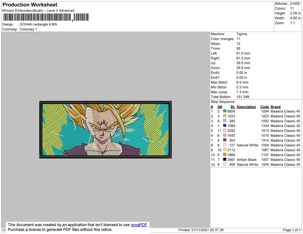 Gohan v2 Embroidery Design Files - 4 Size's