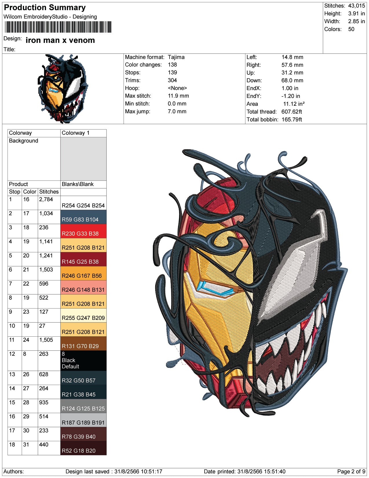 Iron Man x Venom Embroidery Design Files - 4 Size's
