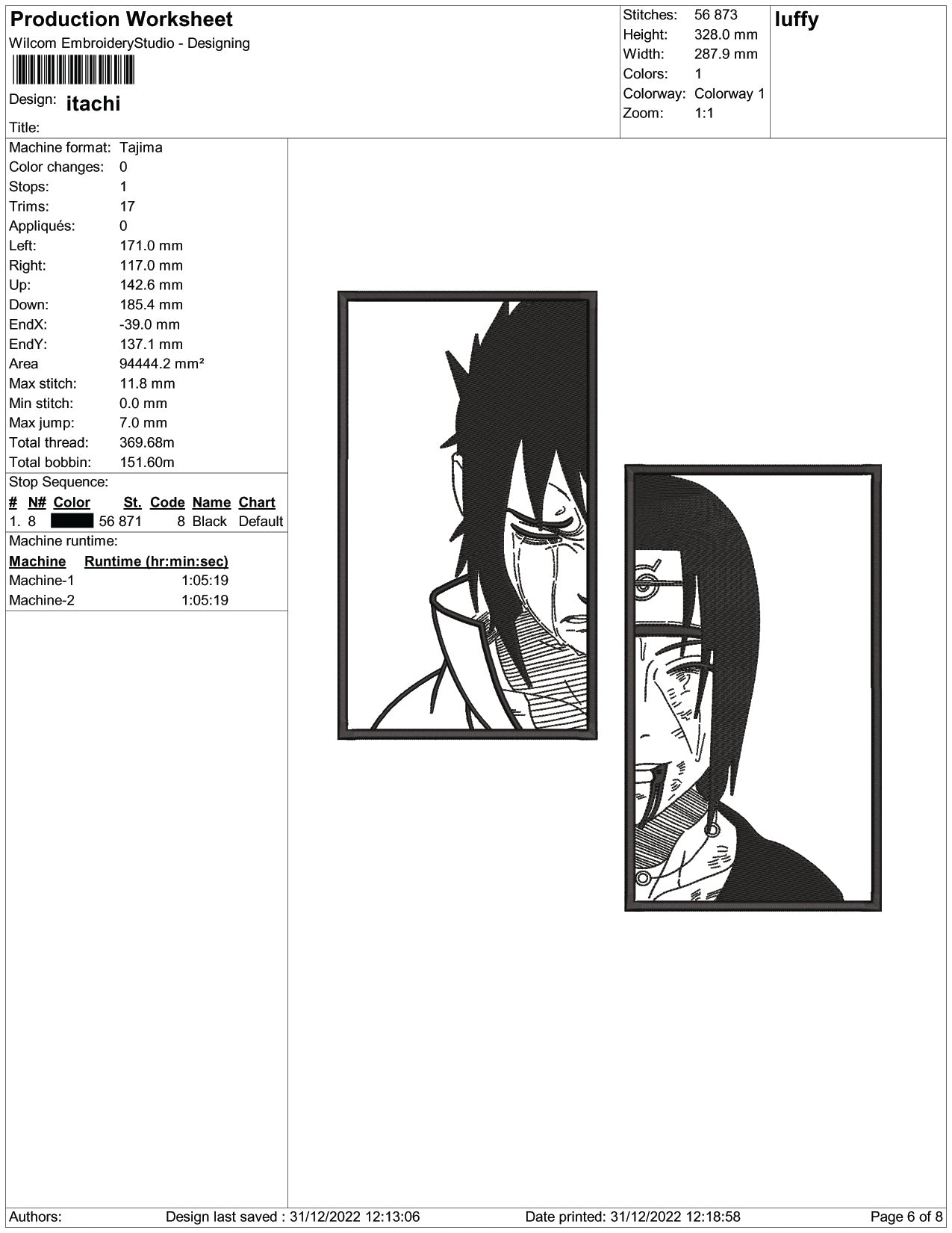 Itachi Uchiha v12 Embroidery Design Files - 4 Size's