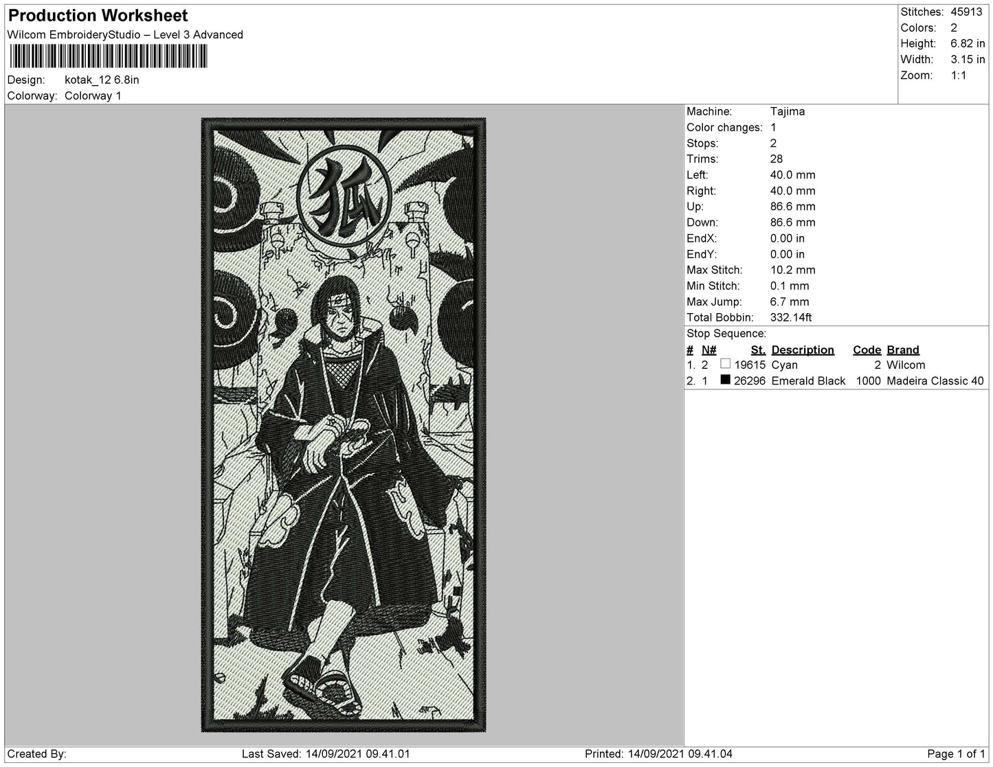 Itachi Uchiha v9 Embroidery Design Files - 4 Size's