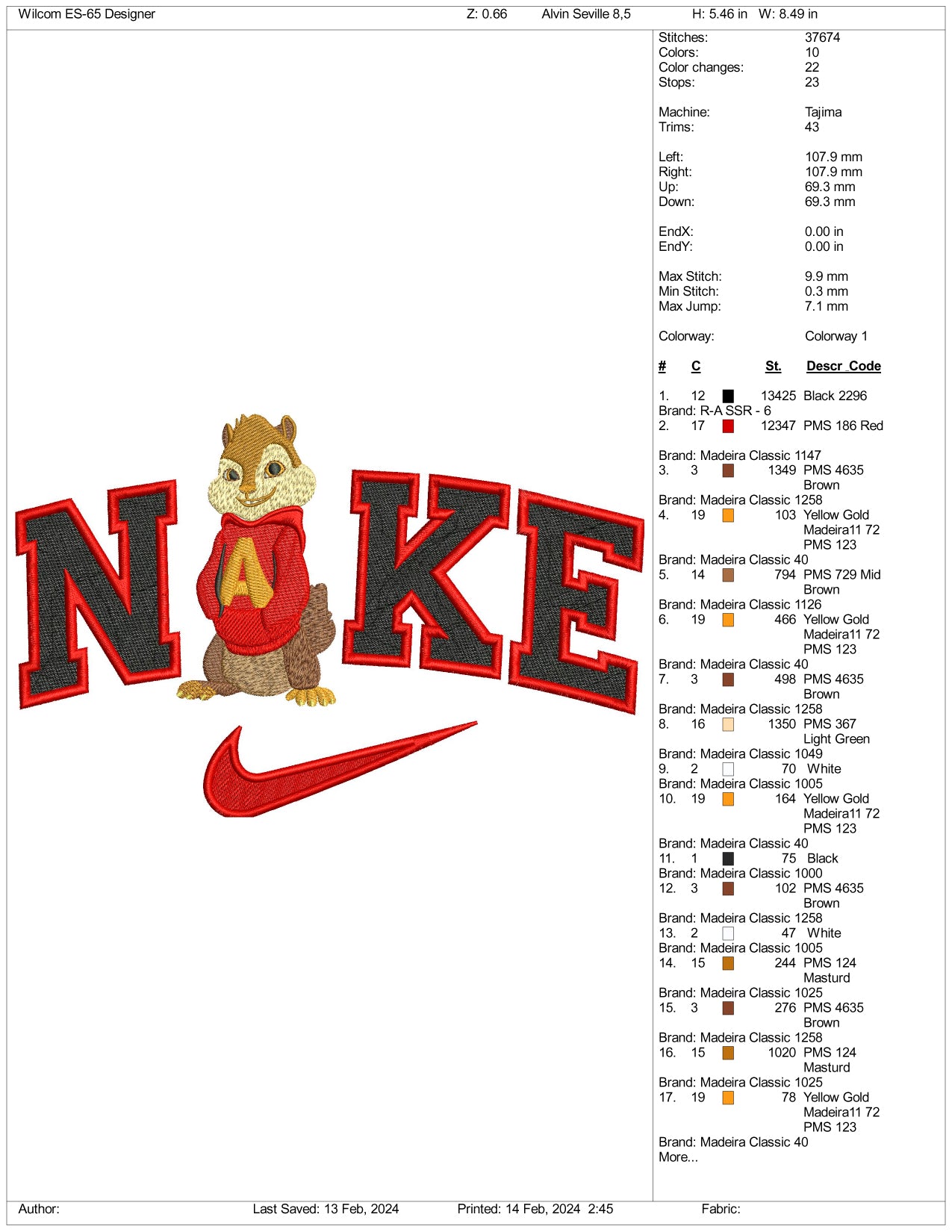 Archivos de diseño de bordado Nike Alvin Seville - 3 tamaños