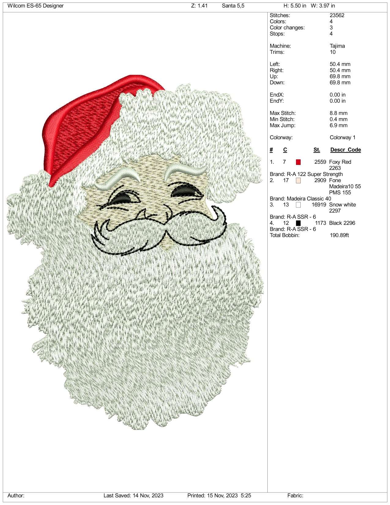 Christmas Santa Embroidery Design Files - 3 Size's