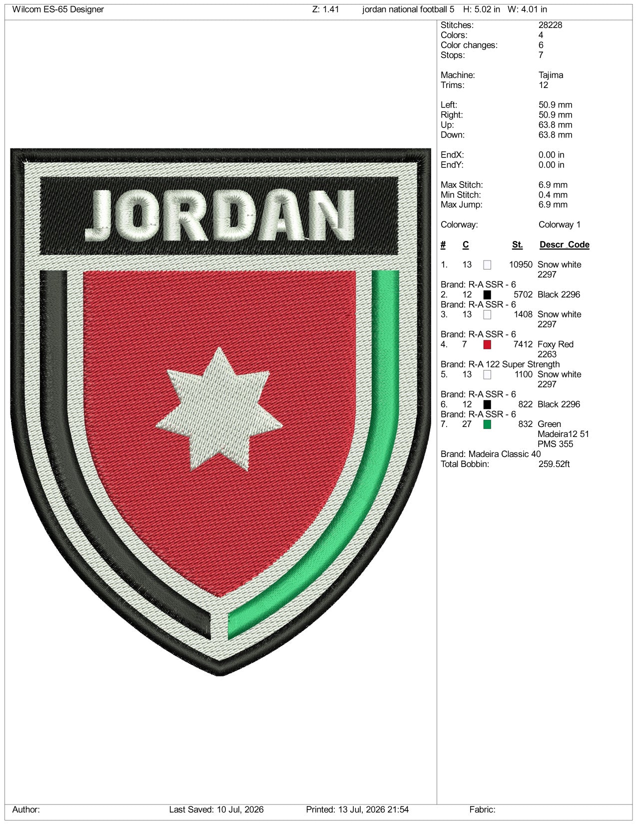 Jordan National Football Logo Embroidery Design Files - 3 Size's
