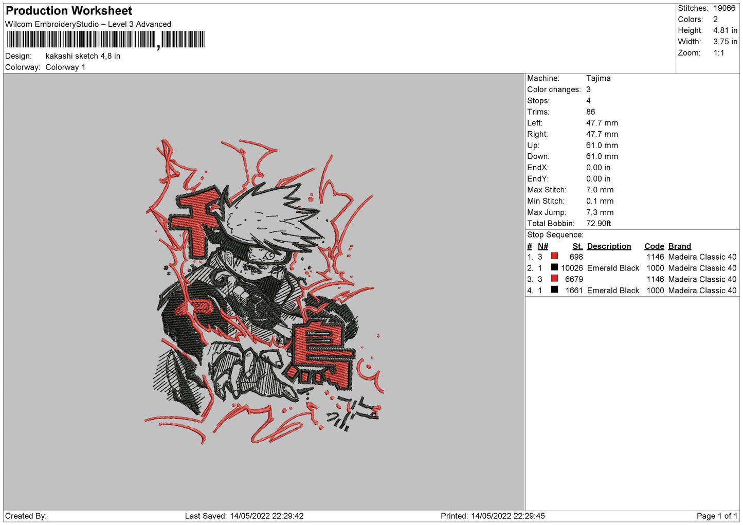 Kakashi Hatake v7 Embroidery Design Files - 4 Size's